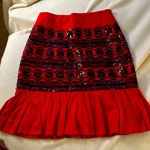 Moulinette Soeurs Red and Black Sequin Skirt- Size 0